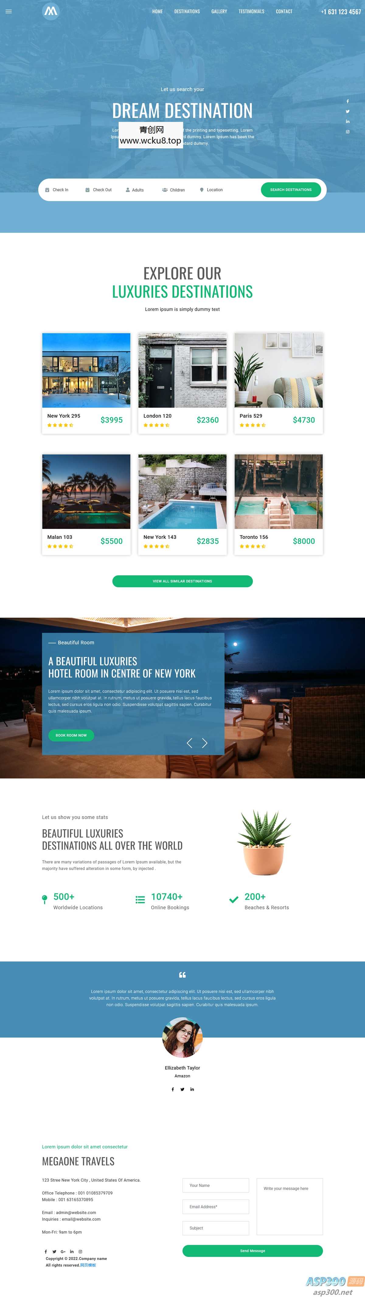 一站式环球旅行酒店预定网站源码 html5模板